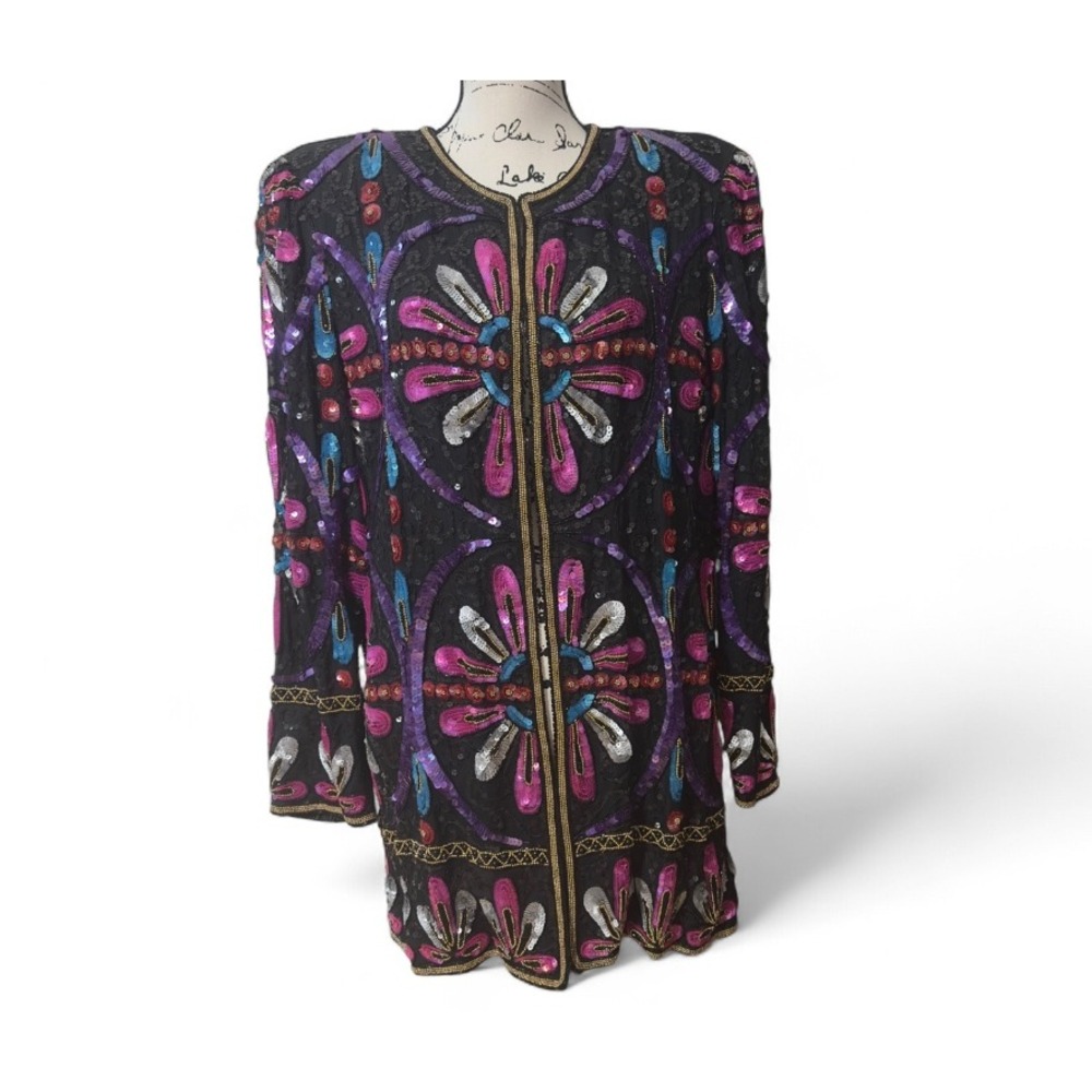 Judith Ann Plus Black Sequin Beaded Jacket 1X‎ Formal Party Evening Coat